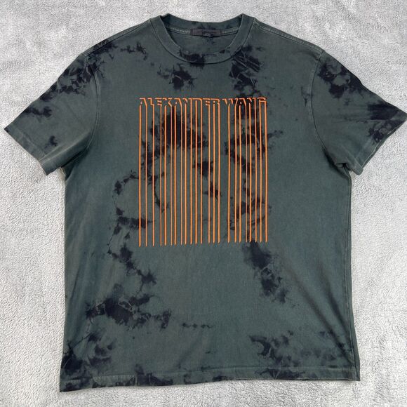 Alexander Wang Barcode T-Shirt Mens 46 L Gray Tie Diy Stretch Crew Neck Pullover